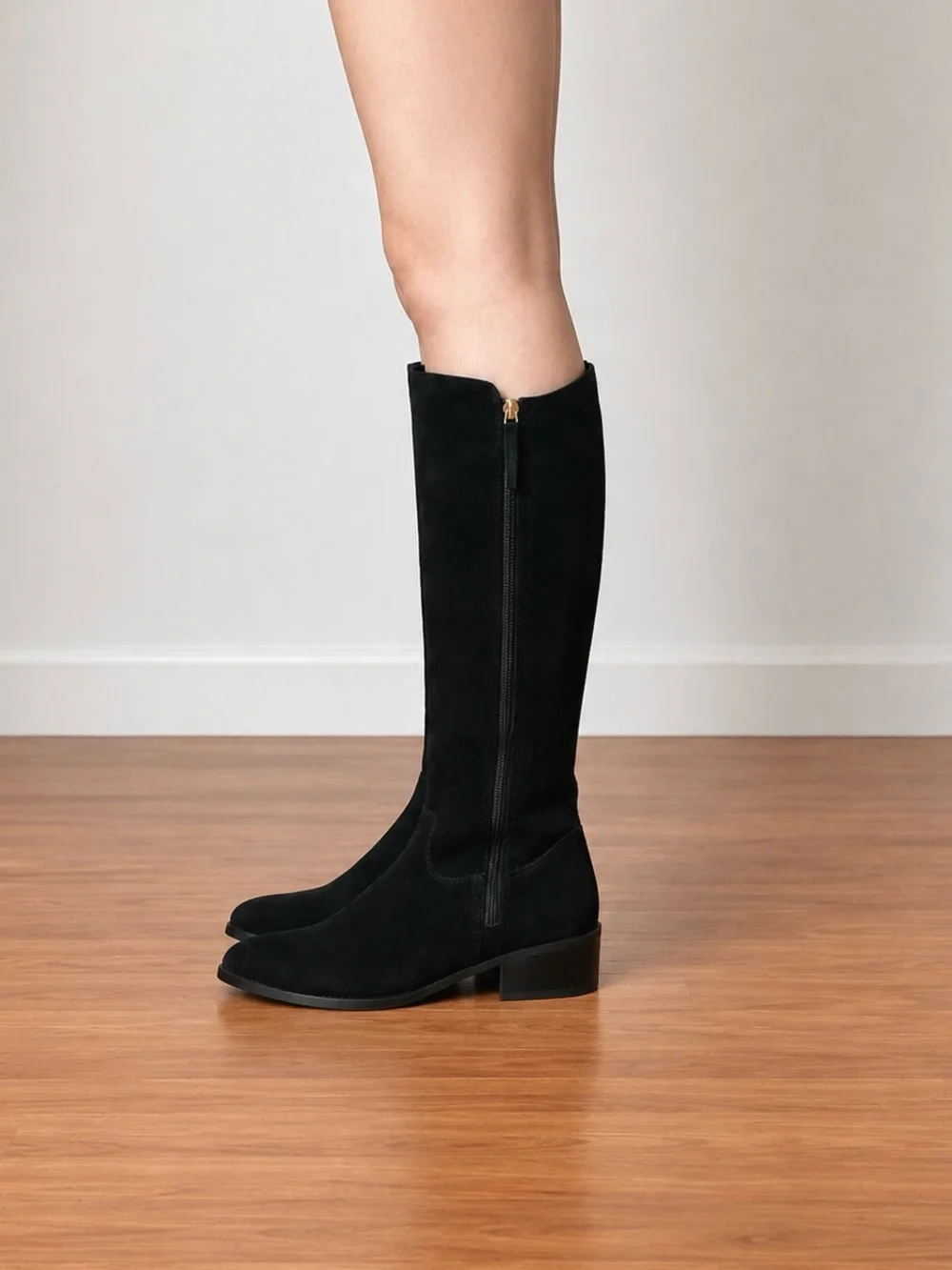 GENUINE SUEDE Classic Black Knee-High Boots
